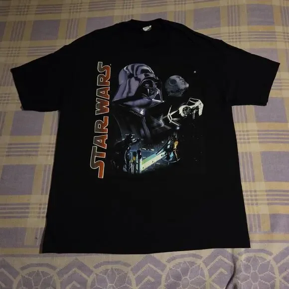 Vintage STAR WARS Spellout Darth Vader Luke Skywalker Death Star T Shirt XL 90s
